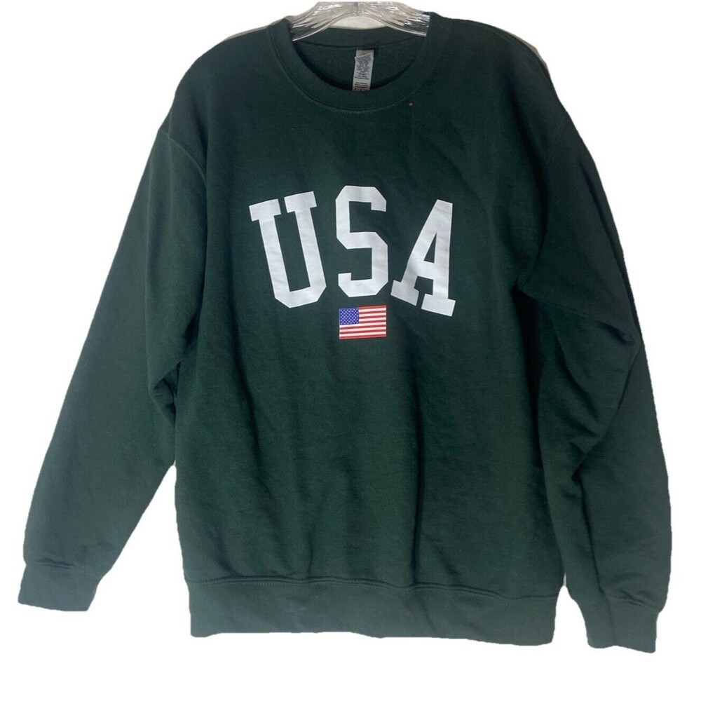 Gildan Green Graphic Print USA Sweatshirt Size Medium